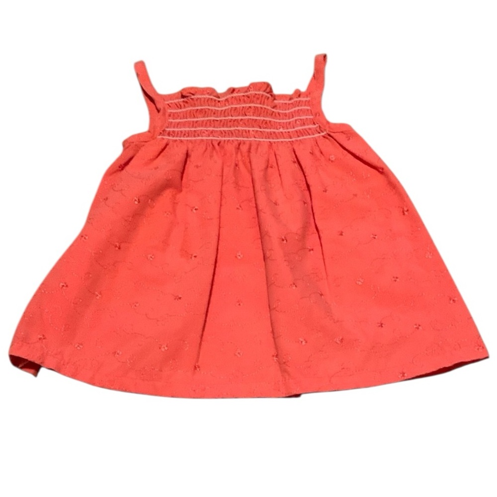 Penelope Mack Coral Smocked Embroidered Floral Tank Top Girl’s Size 18 Months
